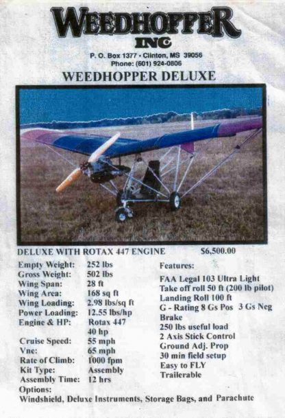 CHOTIA WEEDHOPPER PART103 ULTRALIGHT – PLANS AND INFORMATION SET FOR HOMEBUILD AIRCRAFT – TUBE-DACRON 1 OR 2 SEATER