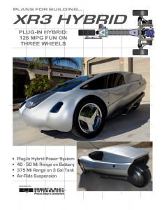 Riley XR3 Plug-In Hybrid 125-225MPGe Vehicle in CAD You can build it from plans!