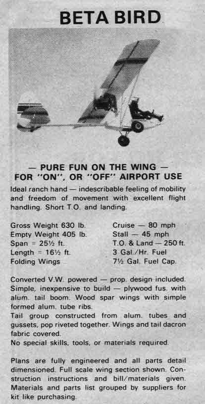 Hovey Beta Bird buy on buildandfly.shop aircraft plans and manuals