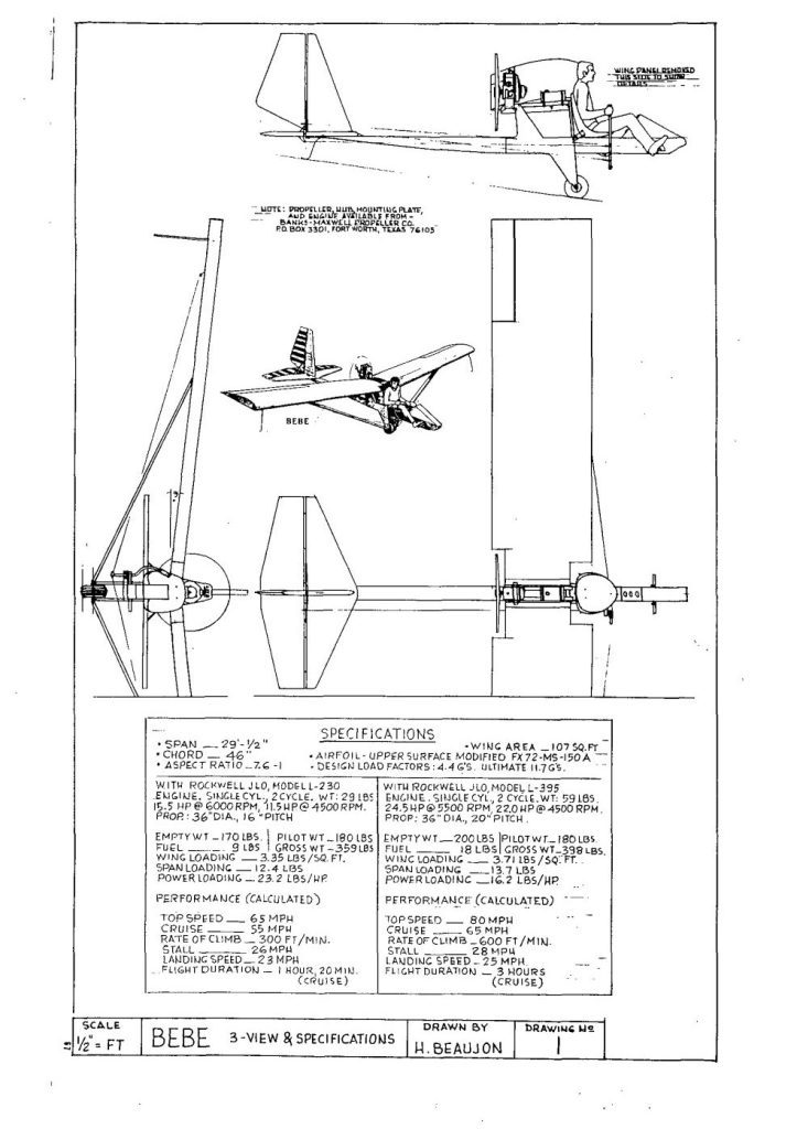 sample plans Beaujon Bebe FAR Part 103 ultralight - buy on buildandfly.shop aircraft plans and manuals